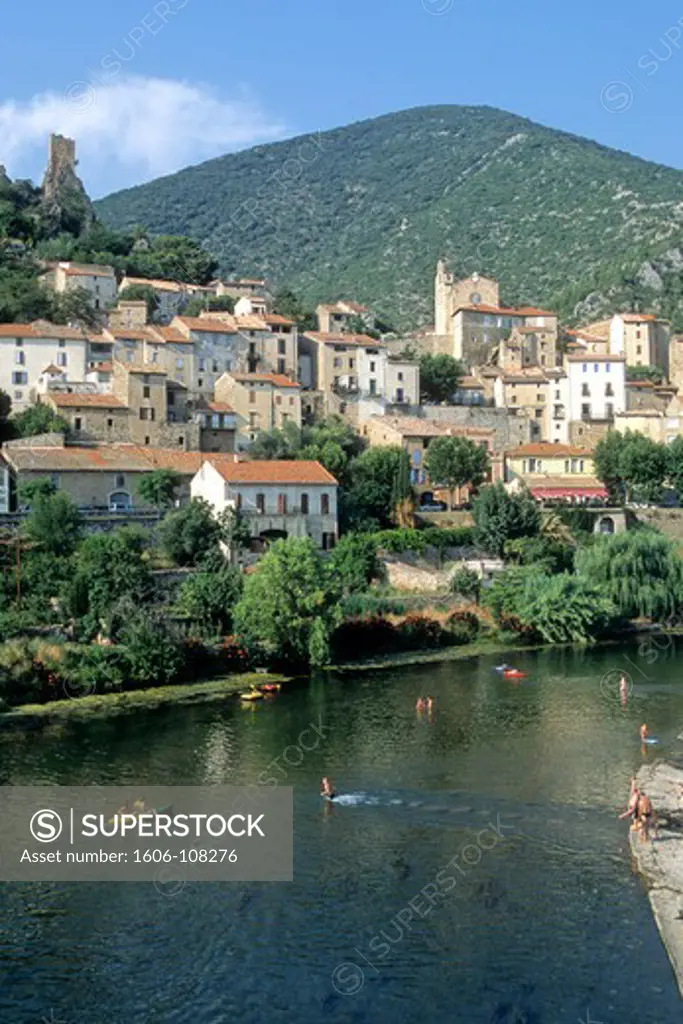 France, Languedoc-Roussillon, Herault , Roquebrun and Orb river