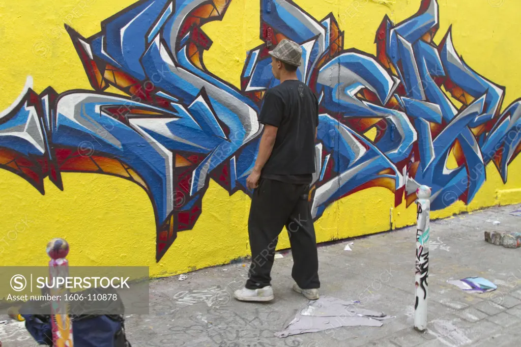 France, Paris, Belleville, graffiti artist