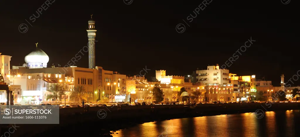 Sultanate of Oman, Muscat, Muttrah, corniche at night