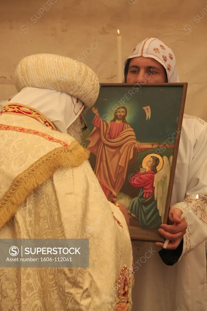 Isral, Jerusalem, Israel, Jerusalem, Coptic Orthodox Ascension Day ceremony at the Ascension Chapel on the Mount of Olives