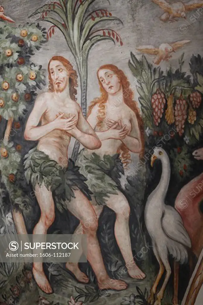Italie, Lecce, Maglie, Fresco in Maglie church : Adam & Eve leaving heaven
