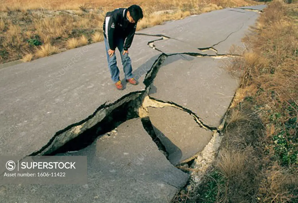 Japan, Awajishima island, damaged road (Great Hanshin Earthquake 1995)