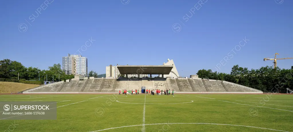 France, Rhne-Alpes, Loire, Firminy, stadium (Architects : Le Corbusier, Andr Wogenscky, Fernand Gardien)
