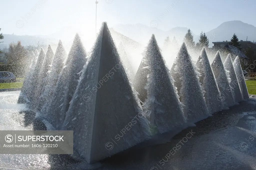 France, Alps, Savoie, Chambry, frozen structures in a roundabout