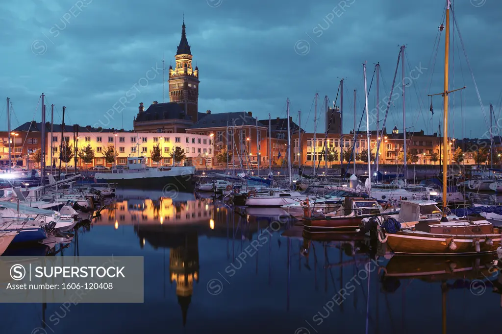 France, Nord, Dunkerque, harbour, town hall belfry