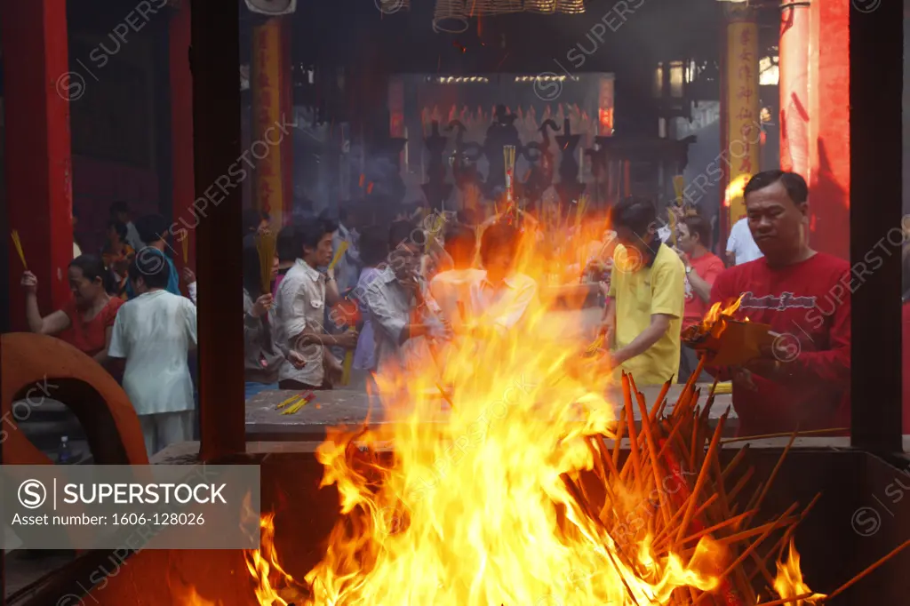 Vietnam, Ho Chi Minh City, Thien Hau Temple burning of offerings Vietnam.