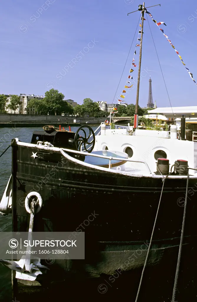 France, Paris, barge on river Seine