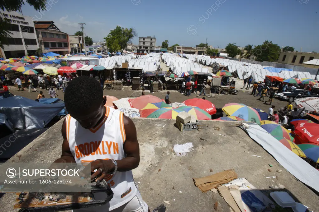 Haiti, Port-au-Prince. Camp for persons displaced by the 2010 earthquake Haiti. June 2010.