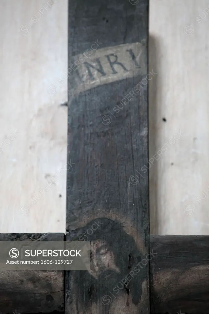 France, Alpes Maritimes, Saorge. Monastery of Saorge. Painting of Jesus on the cross.  France.