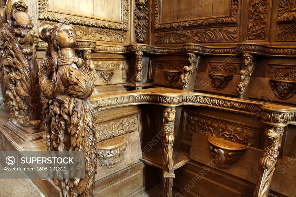 France, Limousin, Creuse (23), Moutier d'Ahun, abbatial church from 12th century, chancel in wood from 17th century