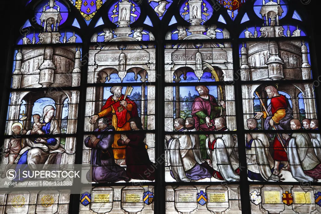 France, Centre val de Loire, Cher(18), Bourges, Saint Etienne cathedral (Unesco world heritage), Saint Anne chapel,  stained glass window