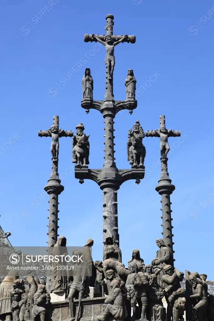 France, Brittany, Finistere (29), Plougonven, (Morlaix area), church, calvary from 1554