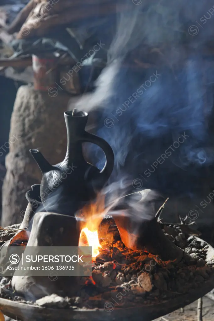 Ethiopia, Shoa, Debre Libanos. Traditional coffee ceremony in Ethiopia. Ethiopia.