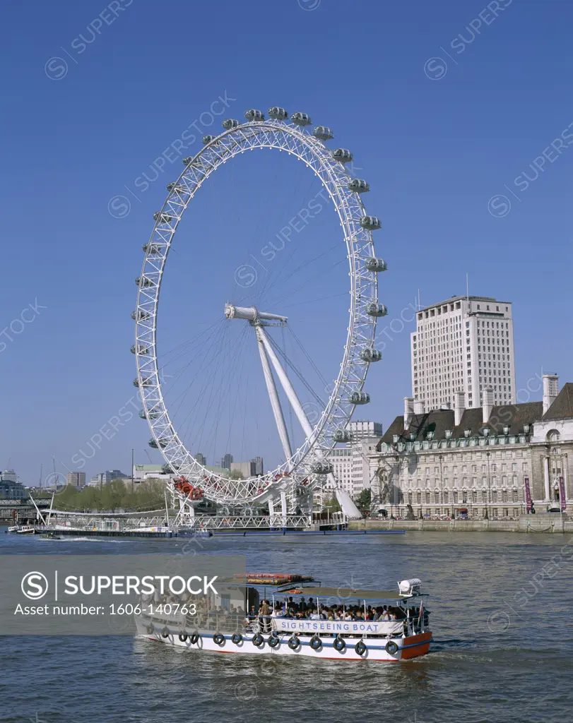England, London, London Eye / Thames River & Tour Boat