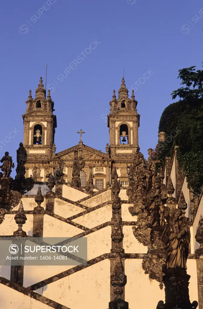Portugal, Minho, Braga, Bom Jesus do Monte sanctuary, church and baroque stair
