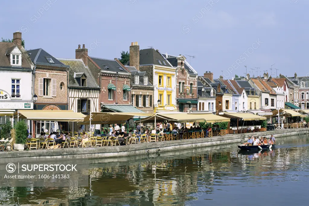 France,Picardy,Amiens,Waterside Restaurants at St.Leu Area