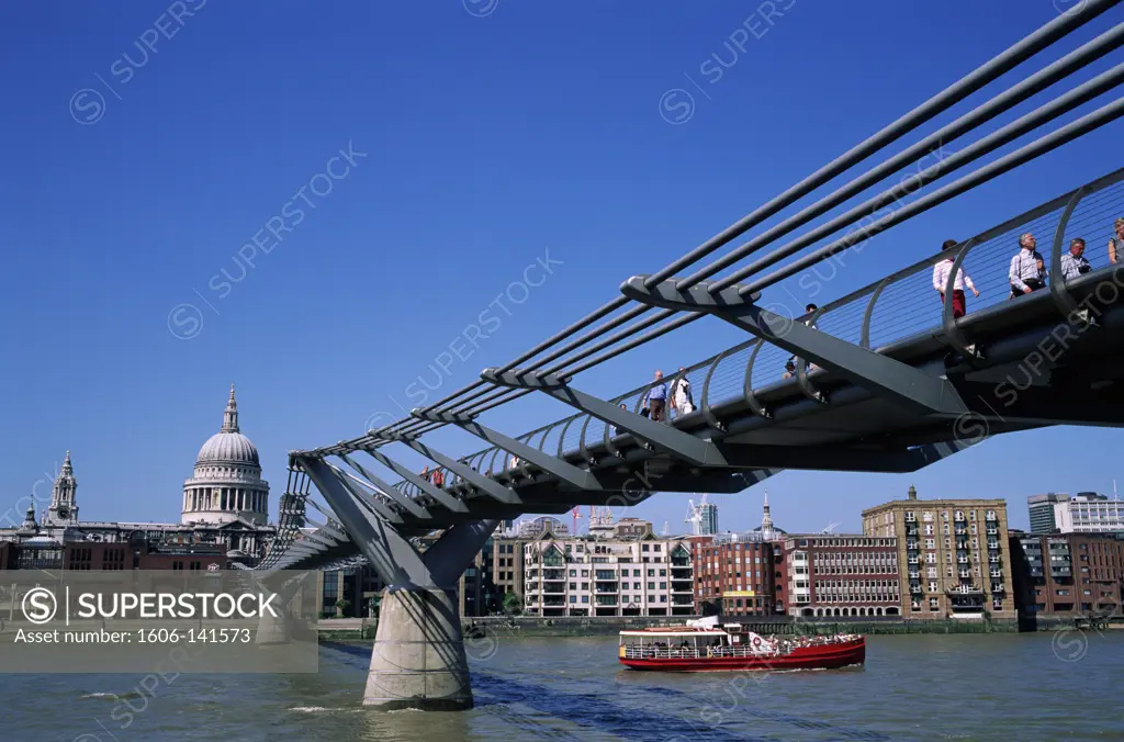England,London,Millennium Bridge with St.Pauls Cathedral in Background