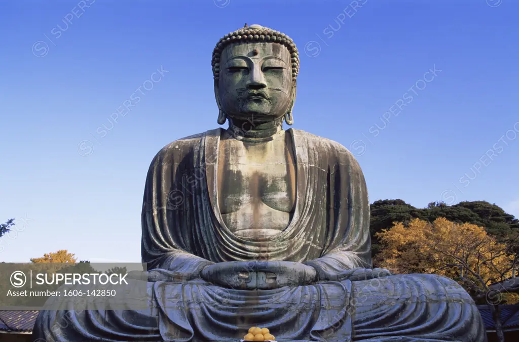 Japan,Tokyo,Kamakura,Daibutsu,The Great Buddha with Autumn Leaves