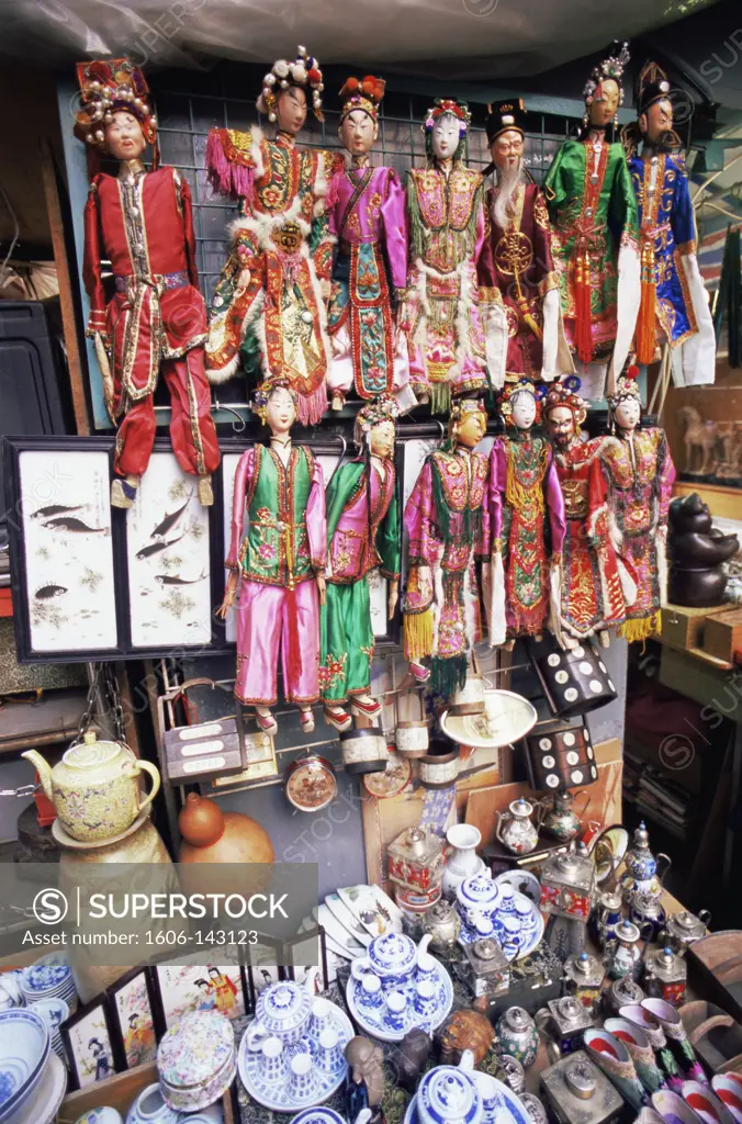 China,Hong Kong,Hollywood Road,Antique Shop Display of Chinese Puppets in Cat Street