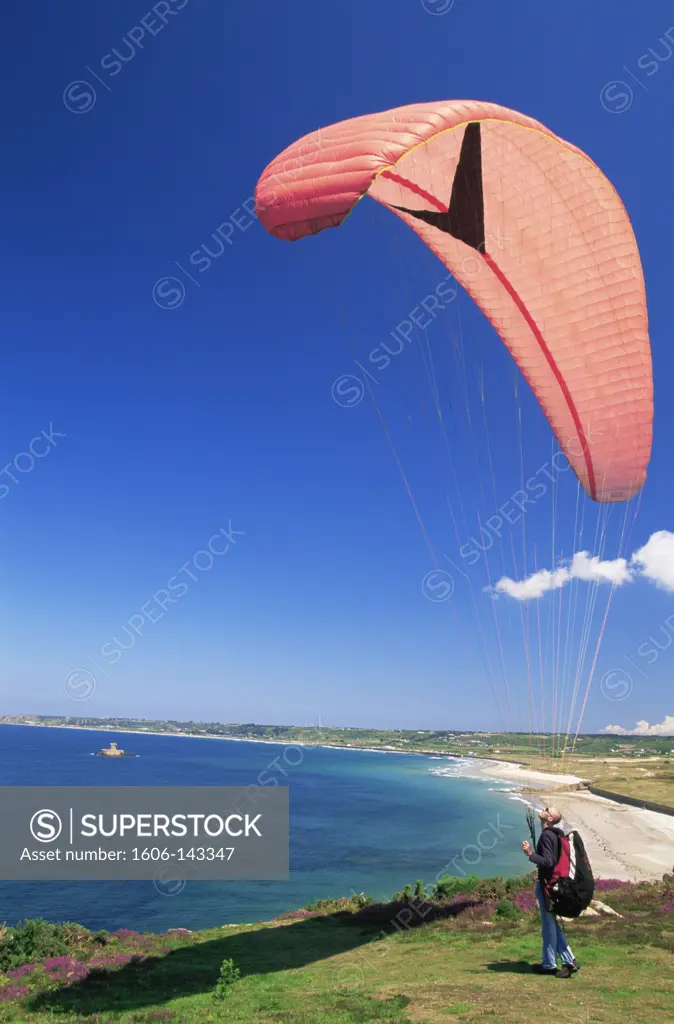 United Kingdom,Great Britain,Channel Islands,Jersey,St.Ouen's Bay,Parasailing