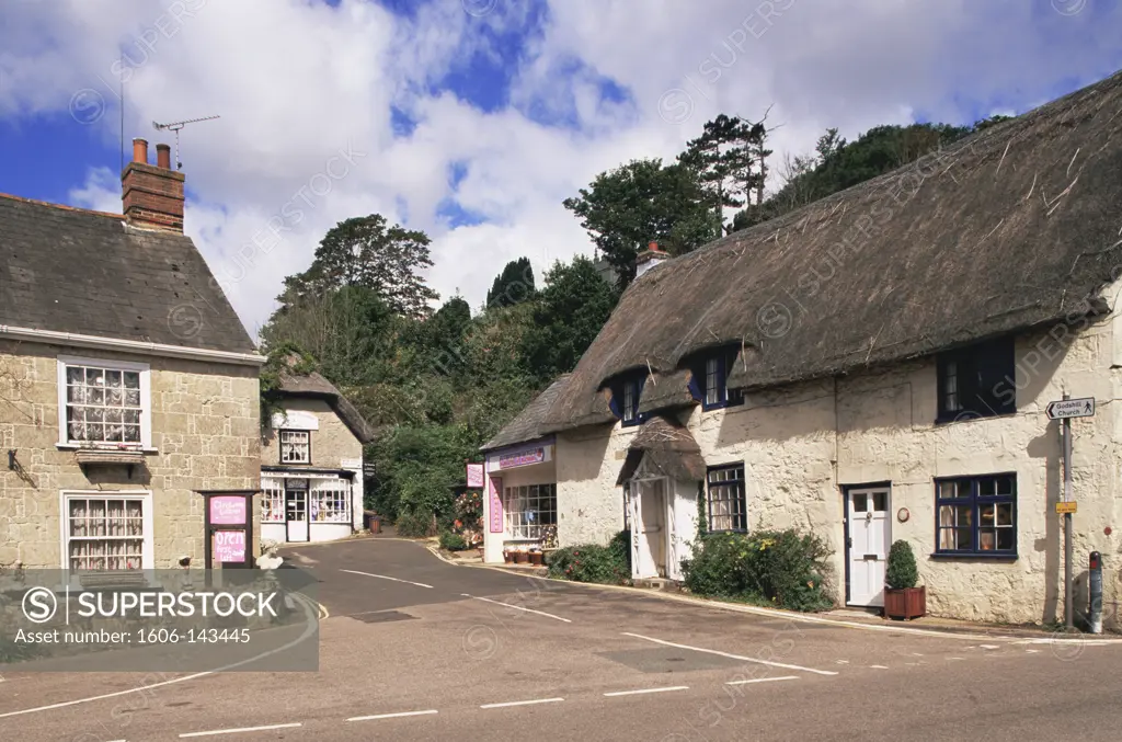 United Kingdom,Great Britain,England,Hampshire,Isle of Wight,Godshill Village,View of Thatched Cottages