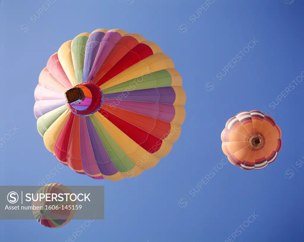 USA, New Mexico, Albuquerque, Colourful Hot Air Balloons in Sky