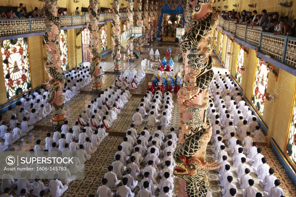 Vietnam, Tay Ninh, Cao Dai Temple / Interior / Religious Service