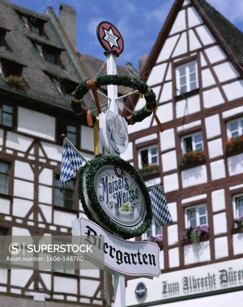 Germany, Baveria / Franconia, Beer Garden Sign / Biergarten Sign