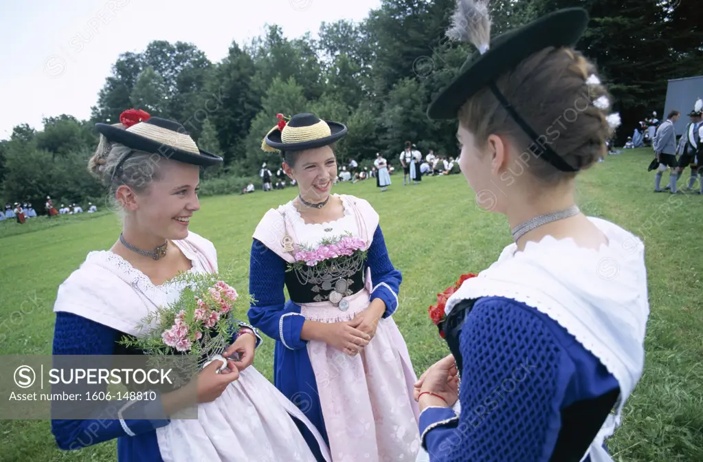 Germany, Baveria, Rosenheim, Baverian Festival / Women in Baverian Costume / Dress