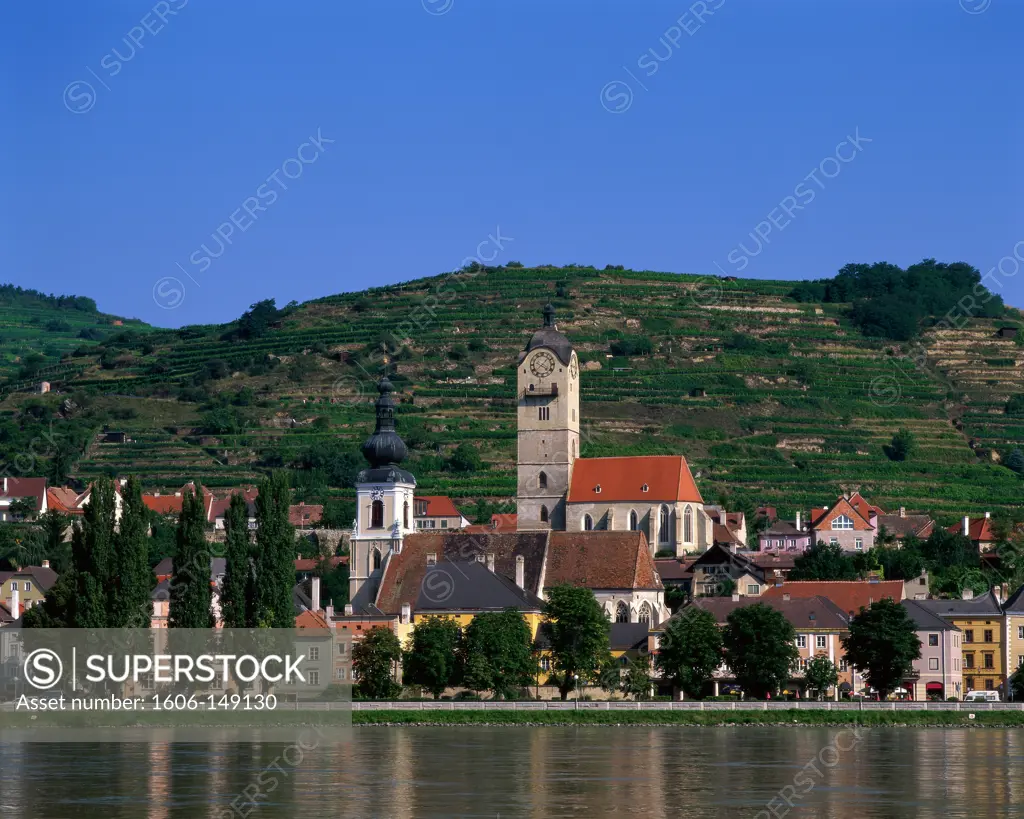 Austria, Wachau, Krems, Town View & Danube River (Donau River)