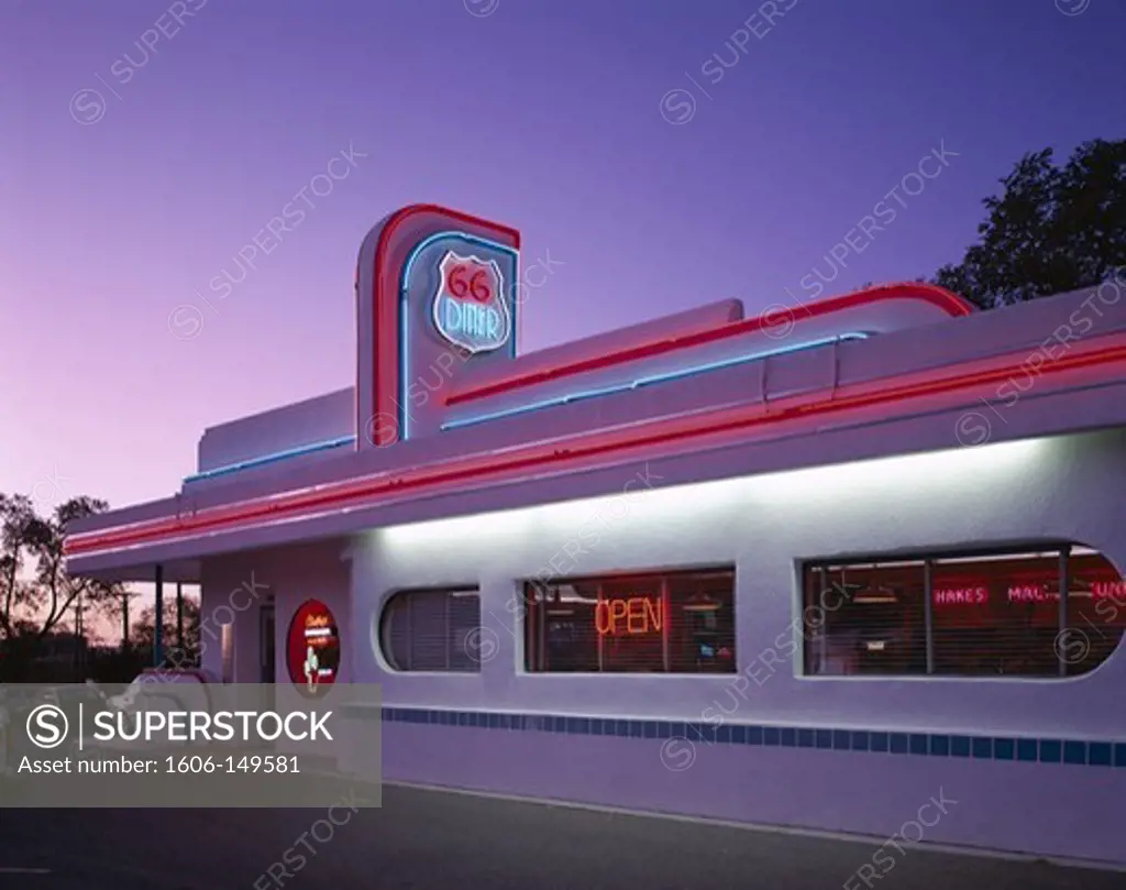 USA, New Mexico, Albuquerque, Route 66 / Route 66 Diner / Night View