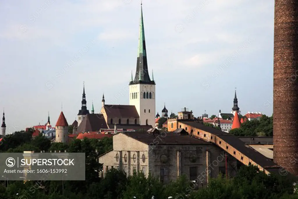 Estonia, Tallinn, St. Olav's Church, skyline, general view,