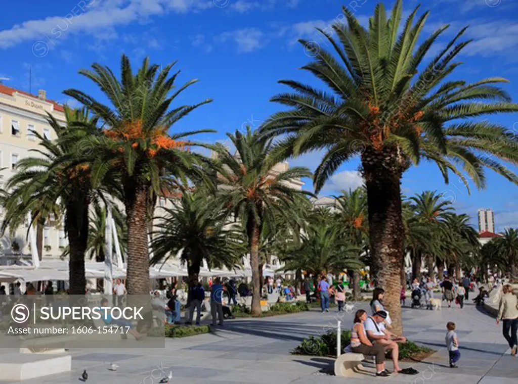 Croatia, Split, seaside promenade, palms, people,