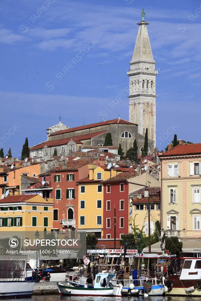 Croatia, Istria, Rovinj, skyline, harbour, general view,