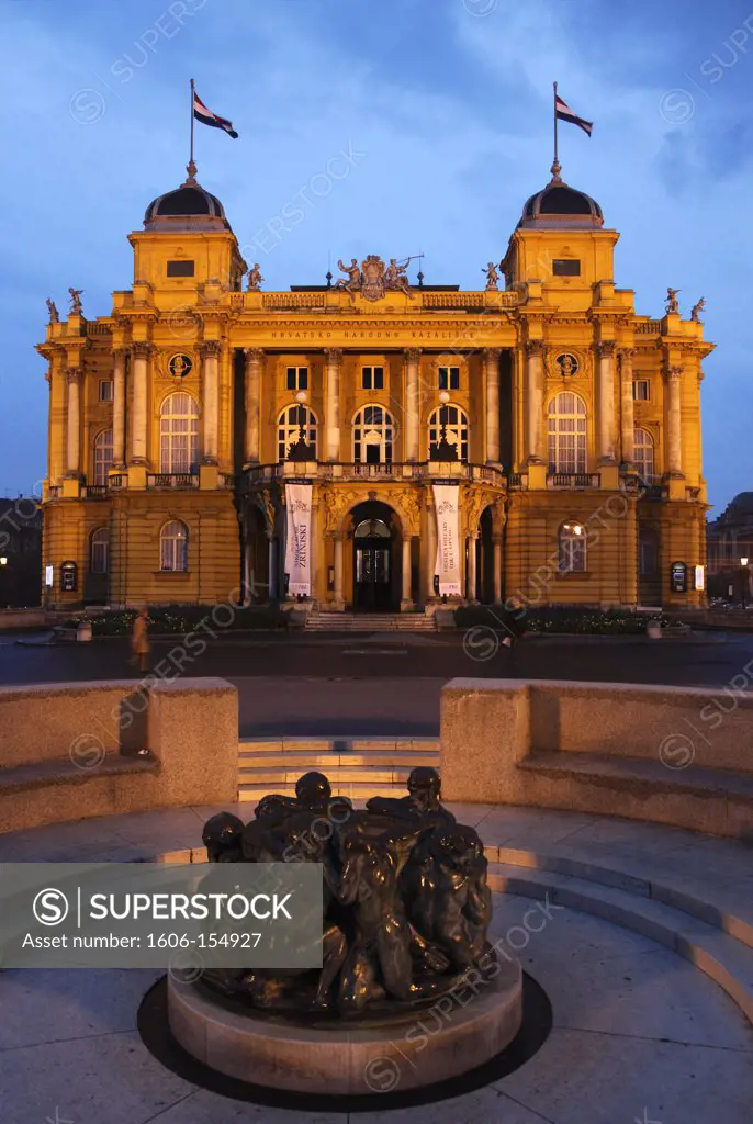Croatia, Zagreb, Croatian National Theatre, Fountain of Life statue,