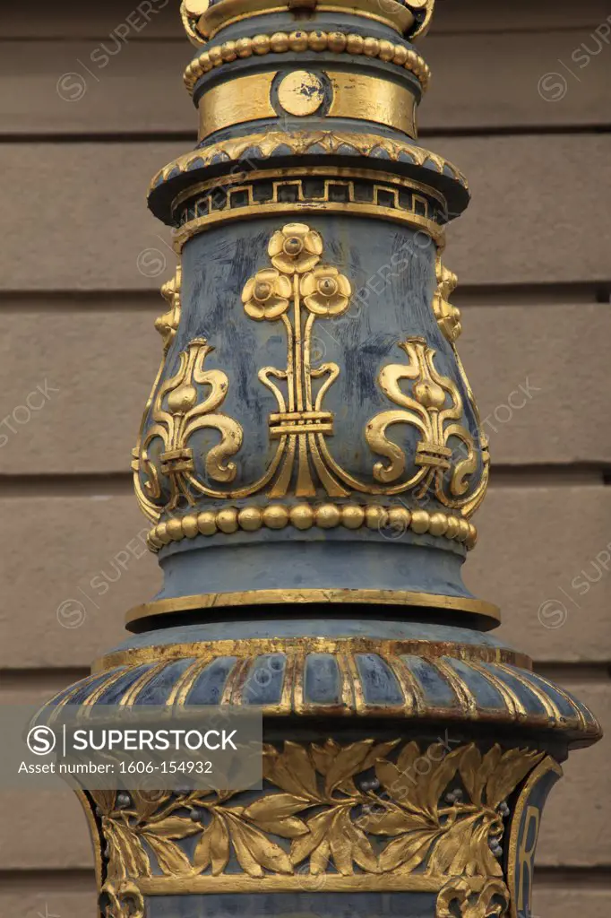 Croatia, Zagreb, National Assembly building, lamp post detail,