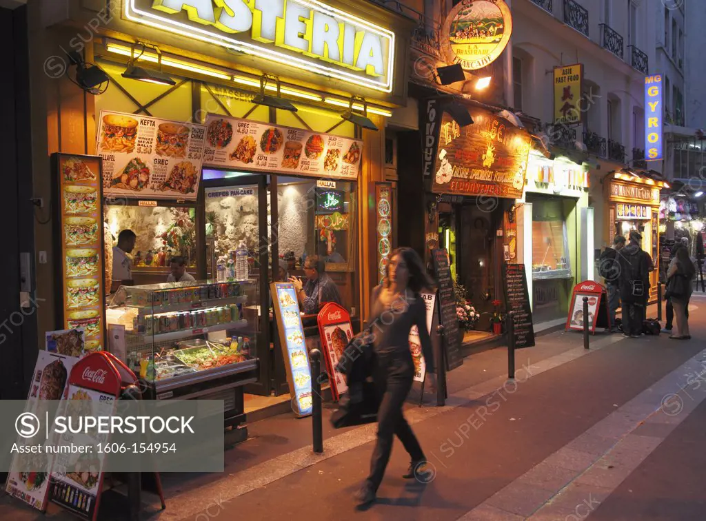 France, Paris, Quartier Latin, fast food restaurants, people,