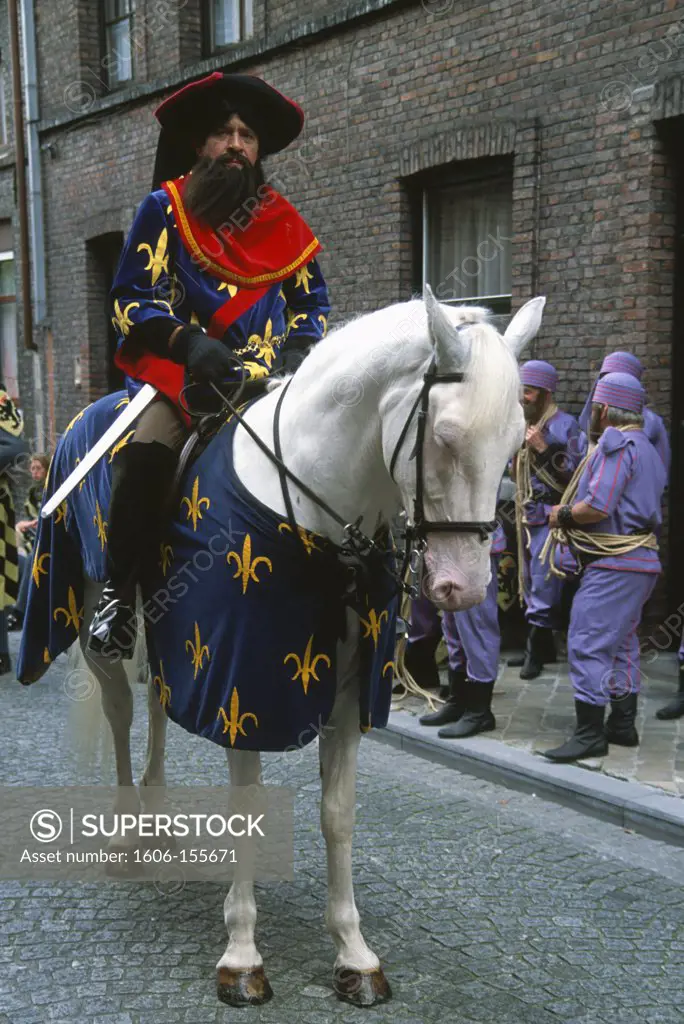 Belgium, Bruges, Pageant of the Golden Tree, festival, man on horseback,