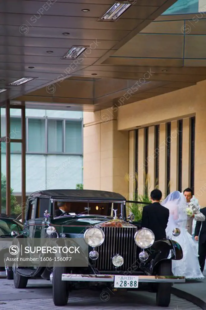 A vintage limousine is usesd for weddings and VIPs at the The Peninsula Tokyo Hotel, located in the Yurakucho district of central Tokyo, Japan.