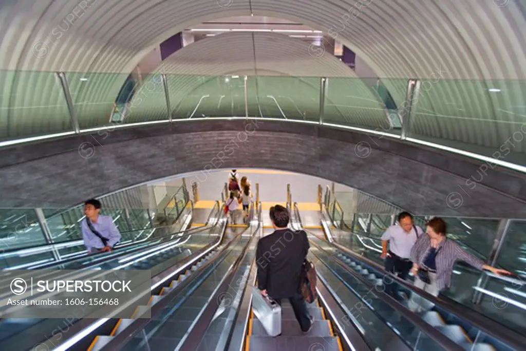 An elaborate system of escalators moves passengers inside the new metro subway station (dubbed Chichusen, Underground Spaceship, by its designer, the renowned Japanese architect Tadao Ando) for the recently opened Fukutoshin Line in the Shibuya Dist ...