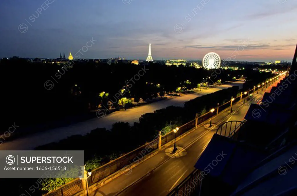 France, Paris The Invalides, the square de la Concorde, the Eiffel tower, and the Tuilerie garden.