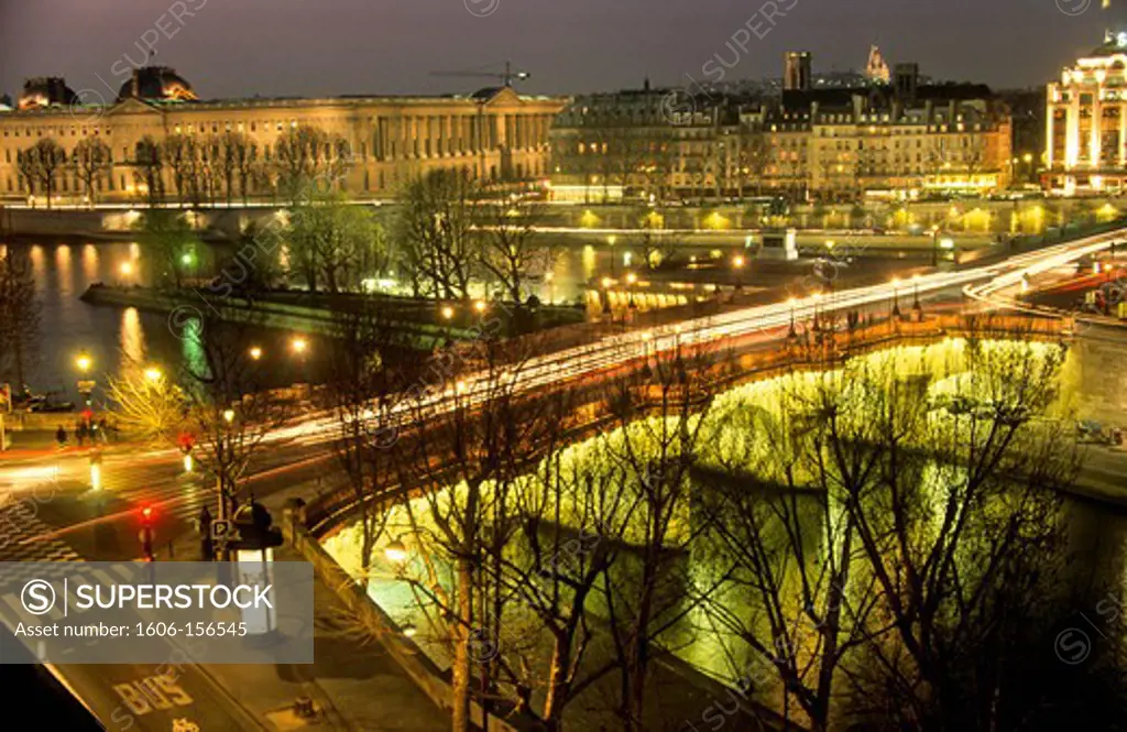France, Paris, Saint Germain, Seine River, new bridge, at night