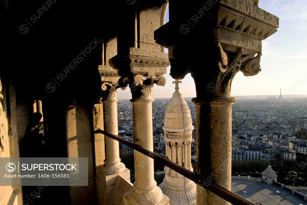 France, Paris, the dome of Sacre Coeur, view of Paris