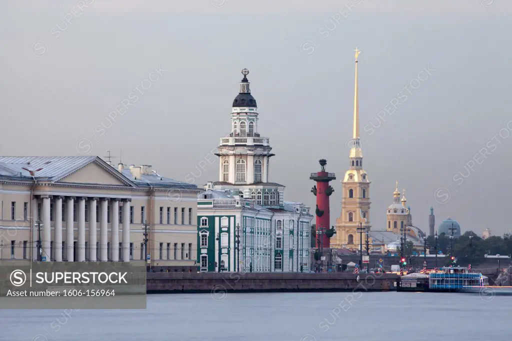 Rusia , San Petersburg City, Kunstkamera Bldg. , Rostral Column and Peter and Paul Cathedral