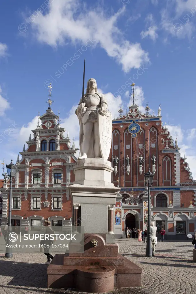 Latvia, Riga city, Rolando Statue and House of Blackheads , Riga City