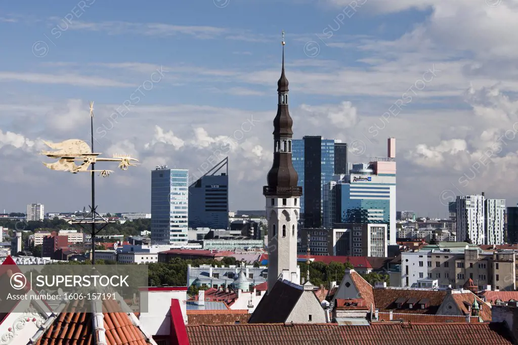 Estonia , Tallin City , Weathercock, Town Hal Tower and City Skyline