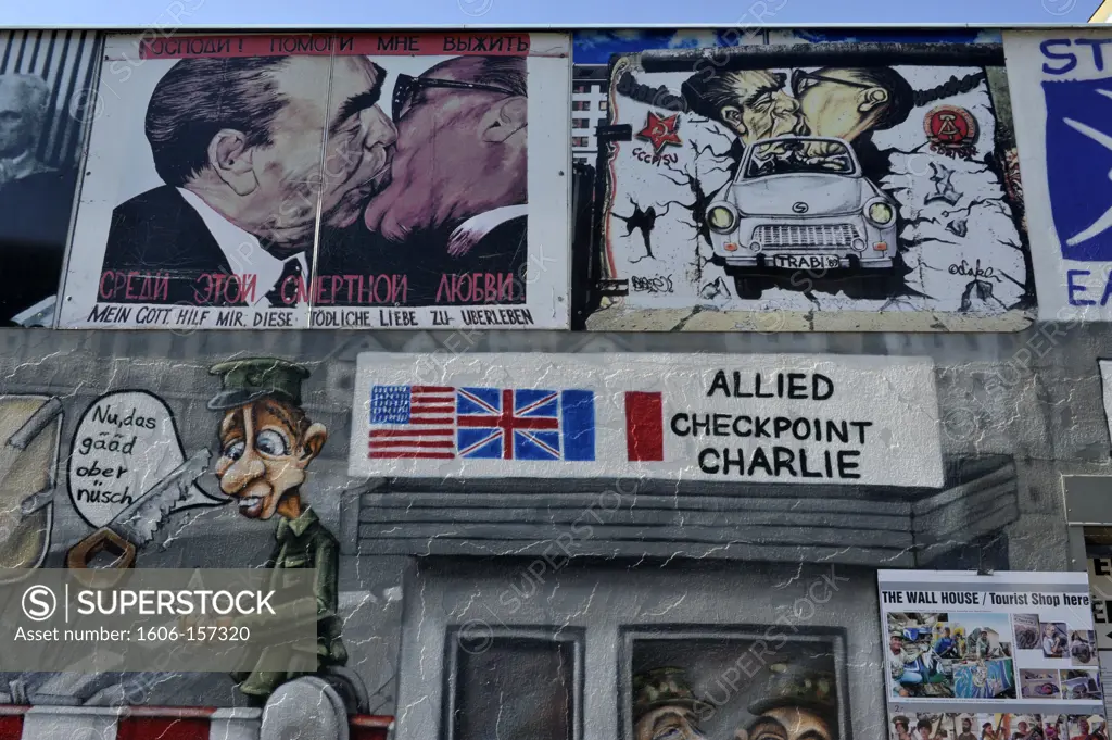 Europe, Germany, Berlin, East Side Gallery wall of Berlin, Brejnev-Honecker kiss