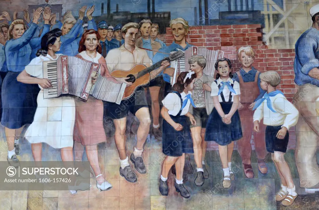 Europe, Germany, Berlin, a mural painting from the DDR (former East Germany) period on the wall of the Bundesrat building