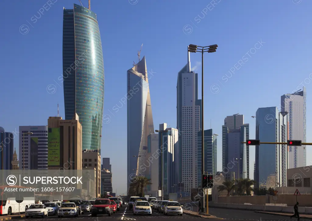 Kuwait, Kuwait City, street scene, skyscrapers, skyline,