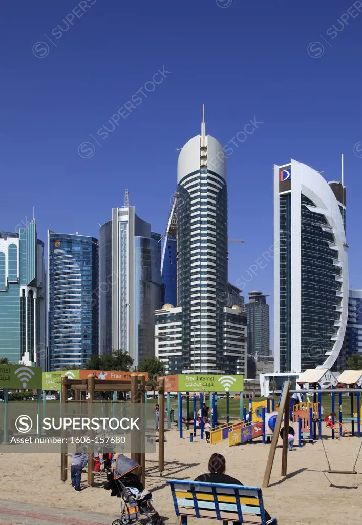 Qatar, Doha, Al Corniche Street, modern architecture, playground,